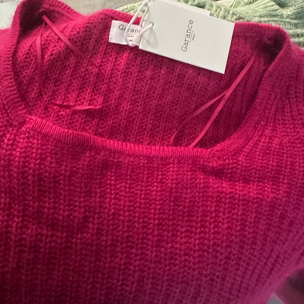 GARANCE Paris- super soft squared neck bright hot (but classy) Pink Sweater S/M